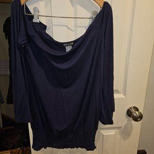 Venus Women's Small Blue Cold Shoulder Shirt Blouse Blouson Top